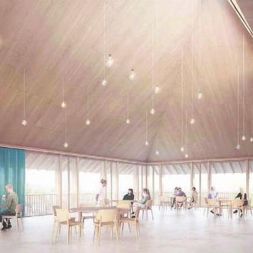 Raum für Begegnungen bieten - Der geplante Neubau im Rahmen der Inspiration Matterhaus soll den lange gehegten Wunsch nach einem zeitgemässen Pfarreisaal erfüllen. Visualisierung: zg