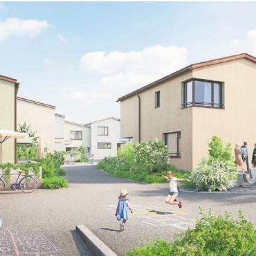 25 neue Häuser für Benzenschwil - Die Visualisierung zeichnet das Bild einer familienfreundlichen Siedlung. Bilder: zg