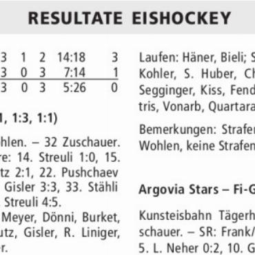 RESULTATE EISHOCKEY