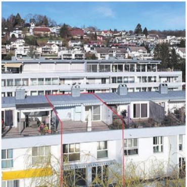 Sofort zu haben und bezugsbereit: 148 m² grosse, helle 5,5-Zimmer-Maisonettewohnung in Anglikon (rot gerahmt).