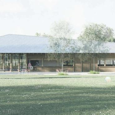Muri will Badi sanieren - Das neue Eingangs- und Garderobengebäude aus dem Studienprojekt Tulipa. Hier drin wird auch das ganzjährige geöffnete Restaurant untergebracht sein. Durch die Verlegung des Eingangs in die nördliche Richtung wird sich auch die Parkplatzsituation entflechten. Bild: zg