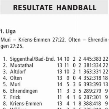 RESULTATE HANDBALL
