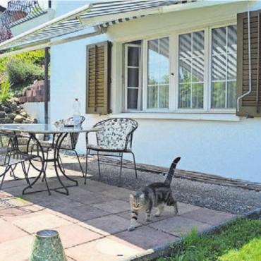 Die ganze Welt zu Gast - Die Einliegerwohnung in Rudolfstetten vermietet Corina Janett. Sie verfügt über einen schönen Sitzplatz. Auch die Katze schaut dort immer wieder vorbei.