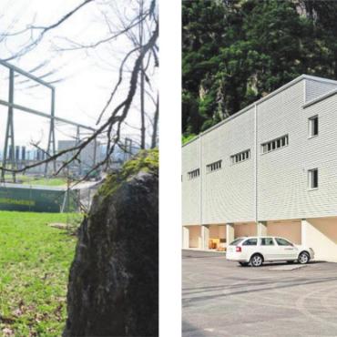 In Zukunft «schön verpackt» - Links der aktuelle Zustand in Niederwil mit einer offenen Freiluftschaltanlage, in Zukunft könnte es hier aussehen wie im Beispiel rechts. Bilder: chh / zg