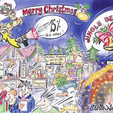 «Viel Zeit mit den Liebsten» - «Mich dünkt, dieses Jahr ist die Weihnachtszeit schnell, laut und sehr amerikanisch geprägt», schreibt Karikaturistin Etschgi. So sei auch ihr Cartoon ausgefallen. «Eben schnell, überladen und very american. Doch hoffe ich, dass alle ihre Ruhe finden und ihre stille Nacht, um das geht es ja eigentlich an Weihnachten.» In diesem Sinne «Frohe Weihnachten» wünschen Etschgi, Redaktion und Verlag. «Und viel Zeit mit den Liebsten.» Etschgi Bild: Etschgi