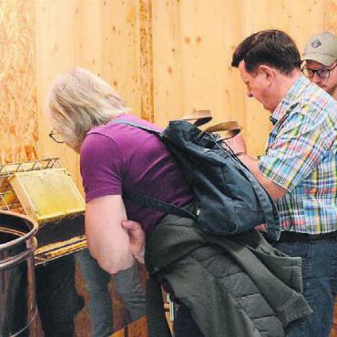 In der Welt der Bienen - Einmal erleben, wie die Waben geschleudert werden, sodass sich der Honig daraus löst.