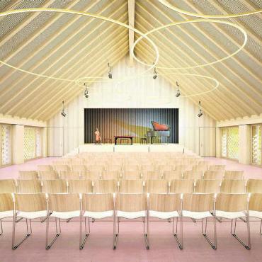 Kultursaal bleibt Zankapfel - So soll der Kultursaal im neuen Gemeindehaus dereinst aussehen. Uneinig ist man sich in Niederwil darüber, wo er sein soll. Wie geplant im Dachgeschoss? Oder doch besser ebenerdig? Diese Frage wird an der Urne entschieden. Visualisierung: zg