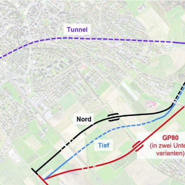 Umfahrung nur langfristige Option - Wohlen und die mögliche Umfahrung von der Bünztalstrasse zur Bremgartenstrasse. Die Karte zeigt im Detail die geprüften Umfahrungsvarianten, eine Umfahrung bleibt allerdings nur eine langfristige Lösungsoption. Bild: pd