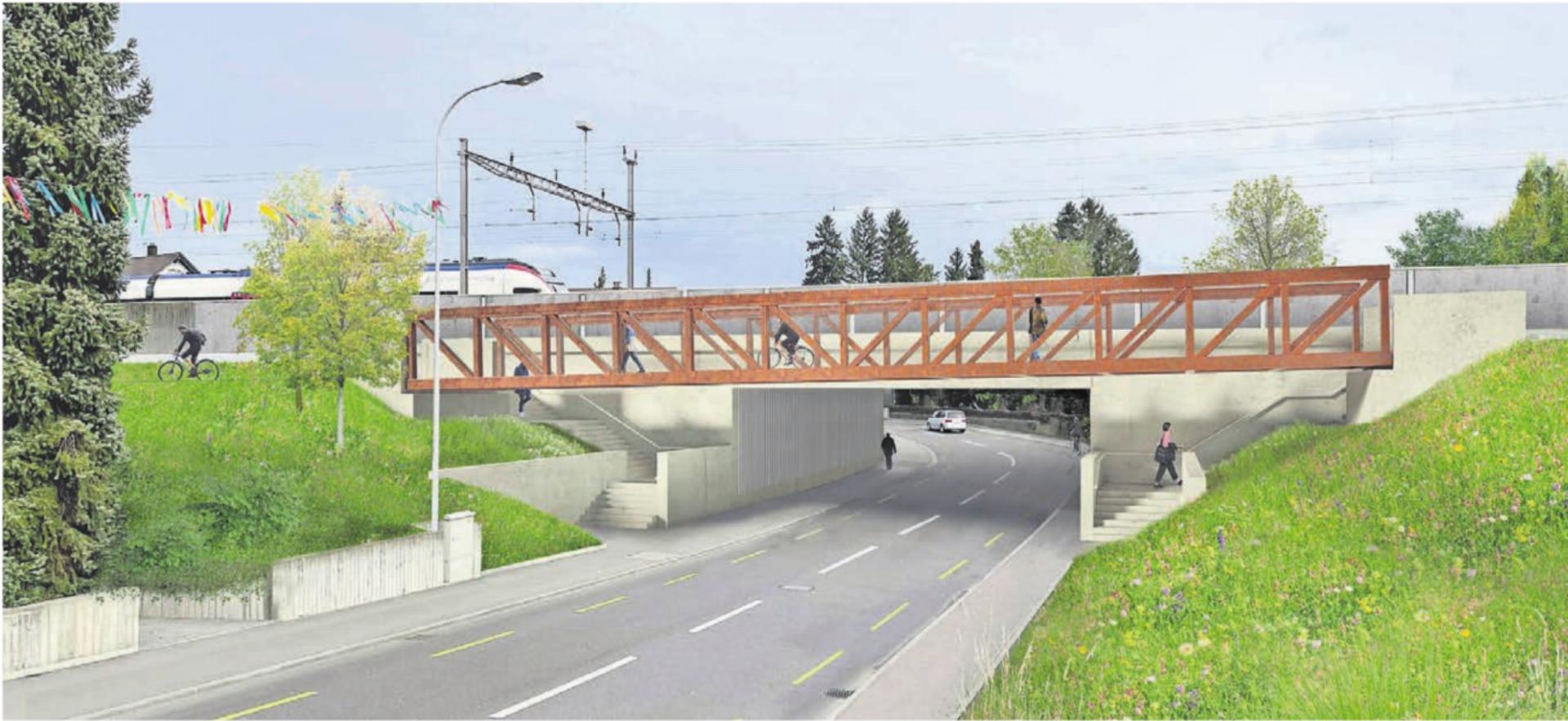 Mit der Rad- und Fusswegbrücke über die Zürcherstrasse ist ein direkter Veloweg Richtung Industrie Muri geplant. Bilder: gk - Das Bild wird blockiert. – Möglicherweise durch einen aktiven Adblocker.