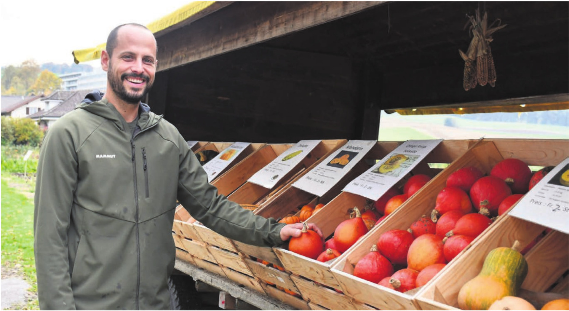 Jules Frey lebt Innovation und macht Landwirtschaft erlebbar. Im Herbst gibt es rund um das Blumenfeld in Muri vielerlei Kürbisse zu kaufen. Bild: Verena Anna Wigger - Das Bild wird blockiert. – Möglicherweise durch einen aktiven Adblocker.