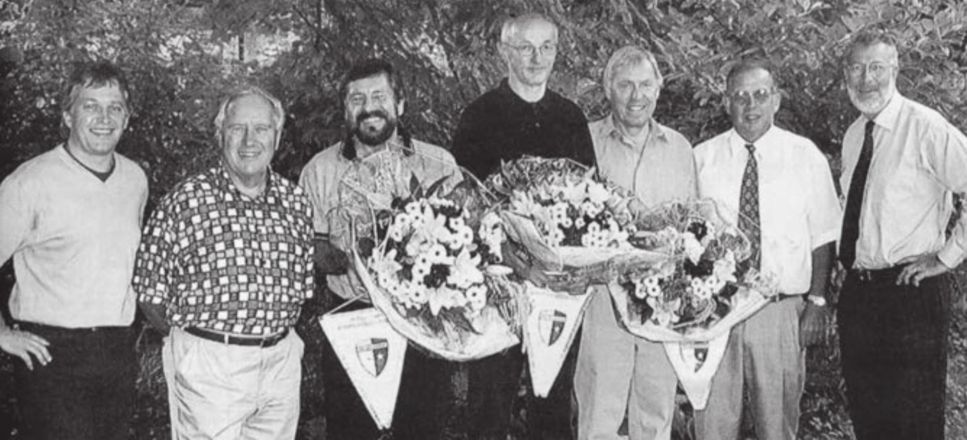 Willkommen bei der Donatorenvereinigung (v. l.): Andy Wyder, Hugo Bächer, Peter Betschart, Pius Fischbach, Dieter Gerber, Hans Hübscher und Pitsch Isler. Bild: Archiv - Das Bild wird blockiert. – Möglicherweise durch einen aktiven Adblocker.
