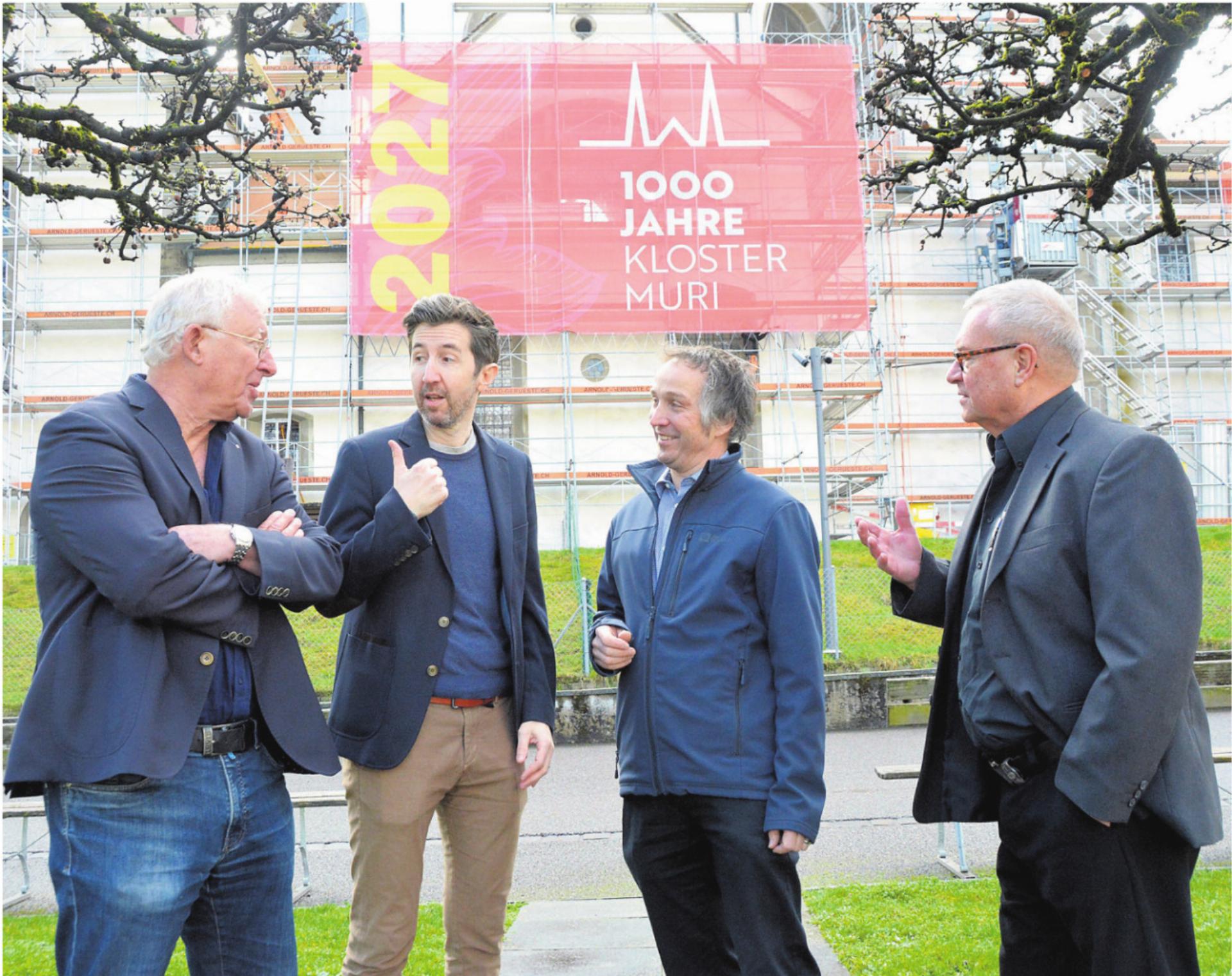 Sie engagieren sich im Vorstand des Vereins «Gedenkjahr 1000 Jahre Kloster Muri» und als Projektleiter, von links: Franz Hold, Tobias Holzer, Hans-Peter Budmiger und Thomas Kron. Bild: Annemarie Keusch - Das Bild wird blockiert. – Möglicherweise durch einen aktiven Adblocker.