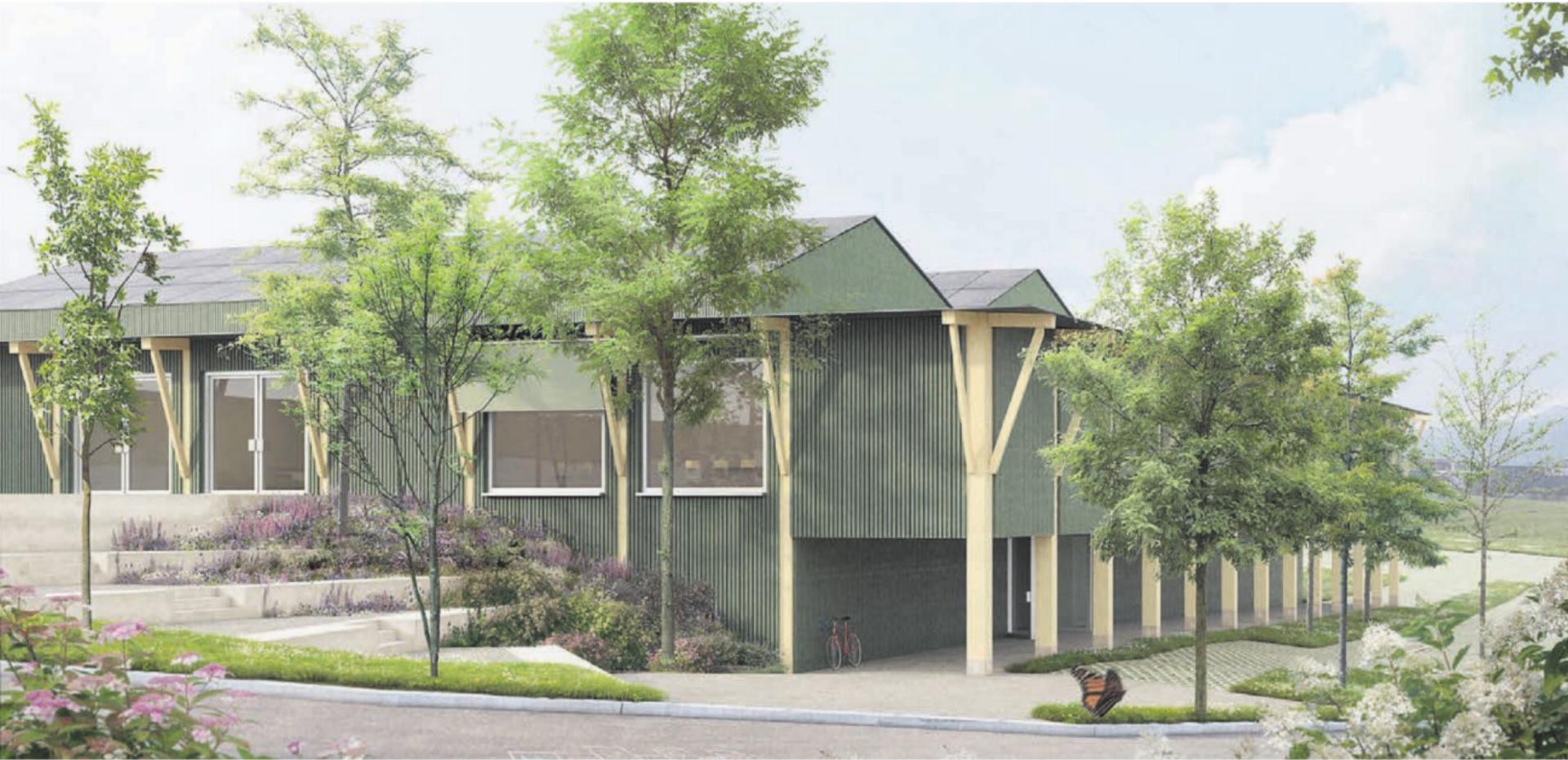 Die Visualisierung zeigt, wie die Mehrzweckhalle «Libelle» ausgesehen hätte. Realität wird sie nun aber nie. Bild: Archiv - Das Bild wird blockiert. – Möglicherweise durch einen aktiven Adblocker.