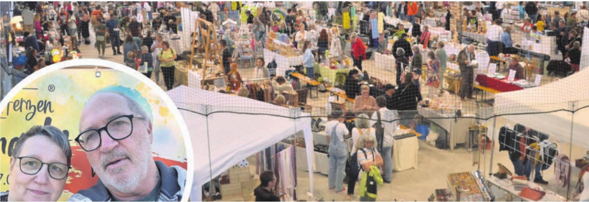 Der Kreativmarkt ist mittlerweile zum beliebten Anlass und zum Publikumsmagneten in der Eishalle geworden. Organisiert von Bruno und Carola Strebel (kleines Bild unten). Bild: zg - Das Bild wird blockiert. – Möglicherweise durch einen aktiven Adblocker.