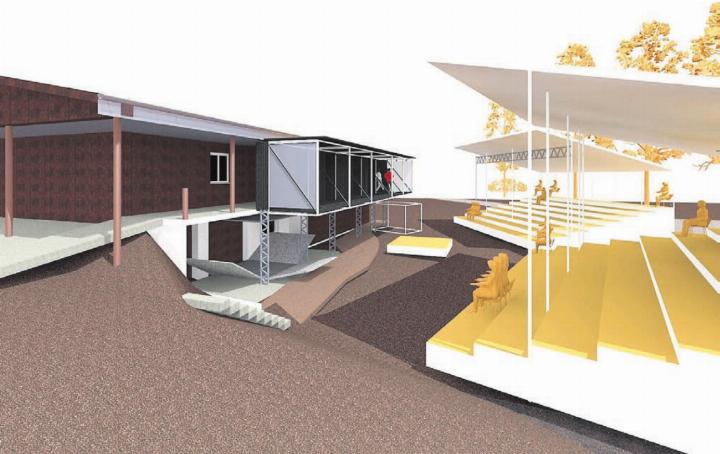 So stellt sich Bühnenbauer Stefan Hegi die Szenerie vor. Die Bühne befindet sich auf zwei Ebenen direkt vor dem Forsthaus, die Tribünen werden auf dem grossen Kiesplatz aufgebaut. Bilder: zg So stellt sich Bühnenbauer Stefan Hegi die Szenerie vor. Die Bühne befindet sich auf zwei Ebenen direkt vor dem Forsthaus, die Tribünen werden auf dem grossen Kiesplatz aufgebaut. Bilder: zg