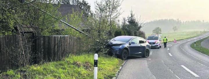 Der Automobilist gab an, einer Katze ausgewichen zu sein, und prallte in eine Strassenlampe. Bild: pz