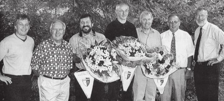 Willkommen bei der Donatorenvereinigung (v. l.): Andy Wyder, Hugo Bächer, Peter Betschart, Pius Fischbach, Dieter Gerber, Hans Hübscher und Pitsch Isler. Bild: Archiv