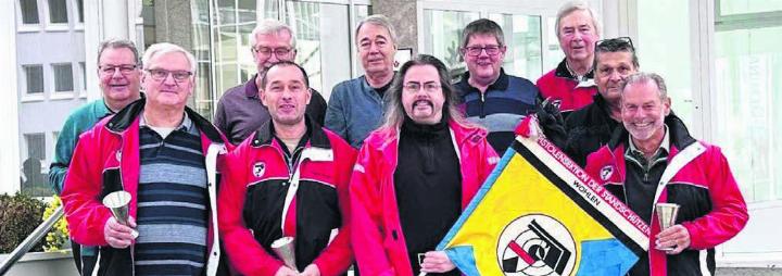 Die Wohler Gruppe am Morgarten-Pistolenschiessen, hinten (v. l.): Felix Brühwiler, Ruedi Thomann, Sepp Steinmann, Sepp Bild: zg