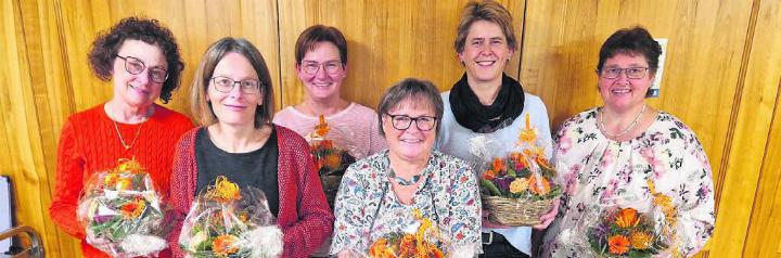Die Jubilarinnen, von links: Eveline Grossenbacher, Marlen Haas, Rosane Freiberger, Greti Meier, Christine Huber und Beatrice Christen. Bild: zg