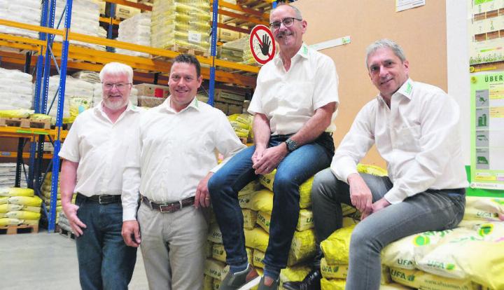 Die Geschäftsleitung und der Verwaltungsrat blicken auf ein weiteres erfolgreiches Jahr der Landi Freiamt zurück, von links: Daniel Appert, Stefan Lüthy, Daniel Strebel und Daniel Urech. Bild: Annemarie Keusch