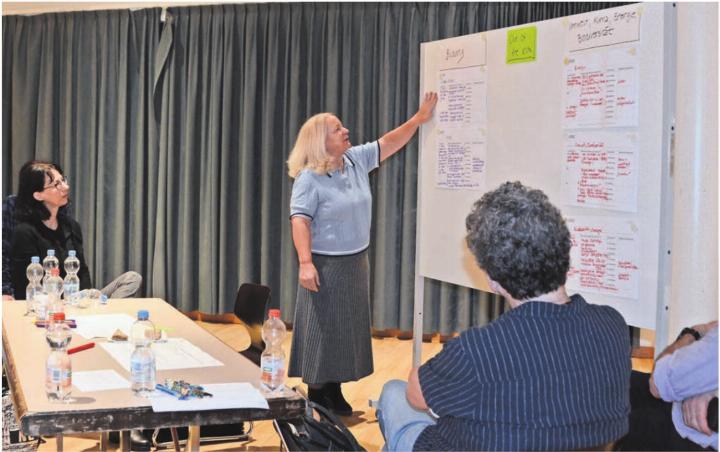 Die Gemeinderäte leiteten die Gruppen. Hier erläutert Gemeinderätin Louisa Springer die wichtigen Themen. Bild: Sabrina Salm