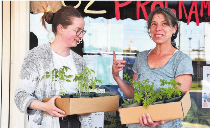 Lea Küng (links) und Rita Müller organisieren den Setzlingstauschmarkt. Sie freuen sich, dass ihre Setzlinge so gut gediehen sind.    Bild: Verena Anna Wigger