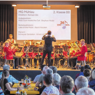 Hauptprobe fürs Eidgenössische - Die Musikgesellschaft Mühlau in Aktion.    Bild: zg