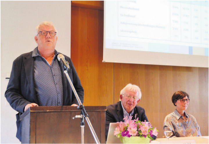 Für einmal resultierte ein Minus: Christoph Käppeli stellte die Betriebsrechnung der Pflegi Muri vor. Rechts neben ihm: Vereinspräsident Franz Hold und Direktorin Margit Schneider. Bild: Thomas Stöckli Für einmal resultierte ein Minus: Christoph Käppeli stellte die Betriebsrechnung der Pflegi Muri vor. Rechts neben ihm: Vereinspräsident Franz Hold und Direktorin Margit Schneider. Bild: Thomas Stöckli