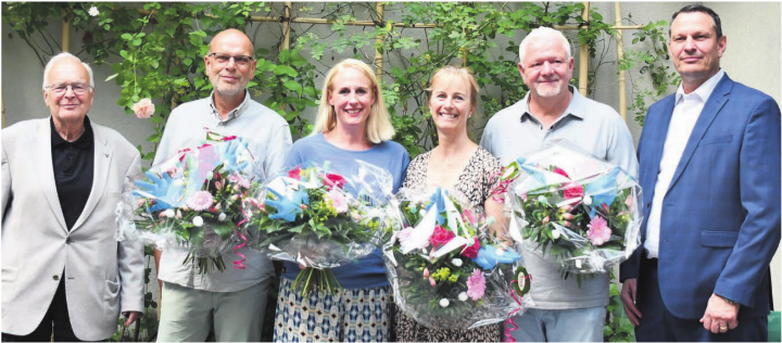 Der Vorstand ist dank kompetenten Personen wieder komplett (v. l.): Kaspar Schild (verlässt nach 13 Jahren den Vorstand) Hanspeter Kümin, Severine Andermatt, Gemeinderätin Sonja Isler, Stefan Schäfer und Gemeindeammann Roland Vogt, der als Vorstandsmitglied der Spitex zurückgetreten ist. Bild: Monica Rast