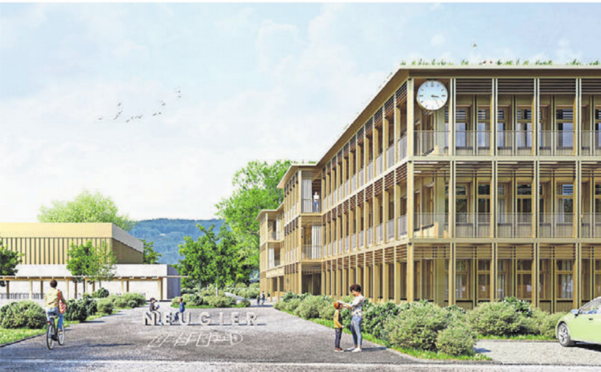 So soll das neue Mittelstufenschulhaus später einmal aussehen. Aktuell führt eine Beschwerde zu Verzögerungen. Visualisierung: Archiv - Das Bild wird blockiert. – Möglicherweise durch einen aktiven Adblocker.