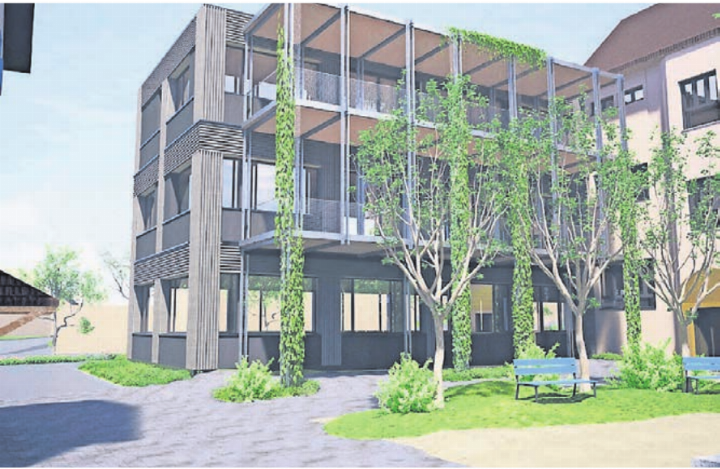 Das bestehende Gebäude an der Jurastrasse wird aufgestockt und um einen neuen Trakt erweitert. Visualisierung: Archiv